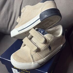 Ralph Lauren Tan and Blue Sneakers with Velcro Straps